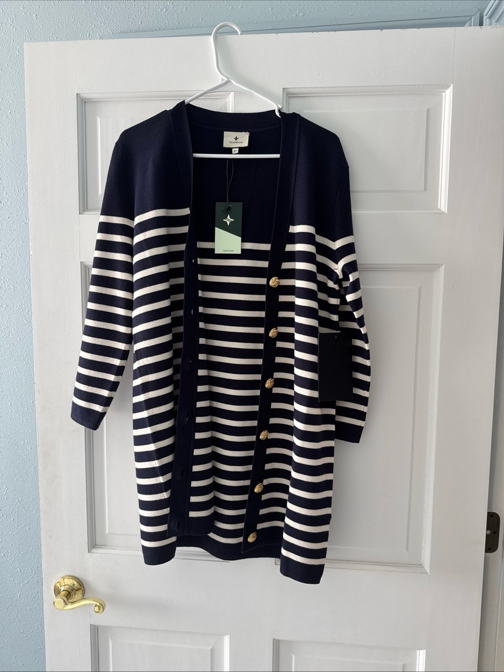 Tuckernuck Navy and White Striped Button-Front Liv Cardigan